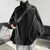 Jaqueta masculina de outono e inverno, repelente à água, corte solto, tamanho grande, blusa para atividades ao ar livre, jaqueta com gola alta, jaqueta listrada