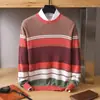 Nuevo suéter de cachemira para hombre de otoño e invierno, jersey de cuello redondo, rayas de bloques de color de moda, suéter base de lana tejido casual holgado