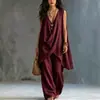 2026 Primavera/Verano Transfronterizo Europeo y Americano Amazon Conjunto de Mujer sin Mangas Cuello Alto Color Sólido Elegante Holgado Algodón Lino Estilo Resort