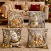 Fronha de Natal dourada transfronteiriça com estampa digital, apresentando designs de renas de Natal e boneco de neve, para sofás da sala de estar e ocasiões festivas