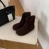Botines gruesos de cuero suave genuino estilo coreano Lanyang tipo Birkenstock para mujer, nueva colección otoño/invierno 2026, botines cortos elegantes con efecto adelgazante