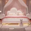 Cama Infantil para Niña Cama Rosa de Princesa Colgante Entorno de Apartamento Pequeño Cama de Piel Ecológica Cama Doble Nube Cama Suave Muebles