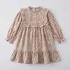 Otoño 2026 Estilo Coreano Ropa Infantil Vestido de Niña con Volantes Florales de Manga Larga con Cuello Alto Dulce Vestido de Algodón para Niños