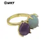 Anel Feminino Wt-R589 Nicho Retrô Exquisito Geométrico Oval Gota Pedra Colorida Banhado a Ouro 18K