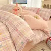 Juego de ropa de cama de cuatro piezas de algodón puro clase A, sábana de cama 100% algodón, funda de edredón de gasa de doble capa, sábana, sábana ajustable, juego de tres/cuatro piezas para dormitorio individual/doble
