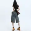 Jeans de design americano com perna larga invertida para mulheres, estilo fino de verão, novo modelo 2026, calça cropped reta solta e que afina