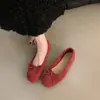 Zapatos planos bajos de estilo francés para mujer, nuevos zapatos rojos de gamuza vintage 2024, mocasines de ballet estilo hada