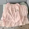 2025 Nuevo Estilo Popular de Verano Algodón Nube Dibujos Animados Casual Lindo Cuello Redondo Manga Larga Conjunto de Dos Piezas Ropa de Casa para Mujer