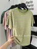 Camiseta de Manga Corta a Rayas de Color de Contraste para Verano 2024 para Mujer, Estilo Coreano, Holgada, Casual, Cuello Redondo, Camiseta Básica, Top Versátil, de Moda