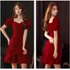 Vestido Toast Vestido Pequeño de Novia Vestido Boda Usualmente Usar Puerta Trasera Vestido Rojo Vino Primavera y Verano
