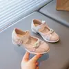 Zapatos de tacón alto pequeños de cuero elegantes para niñas 2026 verano y otoño nueva moda zapatos Mary Jane de tacón grueso poco profundos con pedrería