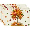 Mantel Individual de Cosecha de Otoño para Acción de Gracias con Estampado de Calabaza y Hoja de Arce, Mantel de Tela Aislante, Mantel Decorativo de Mesa para el Hogar Transfronterizo