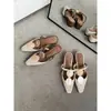 Mules Chuyuji estilo francês com fivela redonda trançada, salto médio grosso, bico fechado, para mulheres, verão
