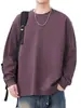 Nueva camiseta de algodón de bambú de manga larga para hombre, temporada de primavera y otoño, corte holgado, color liso, cuello redondo, estilo retro japonés casual, camiseta interior