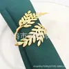 Argola para Guardanapo Folha de Ginkgo com Contas Grandes de Metal e Design de Espigas de Trigo, Porta-Guardanapo de Luxo para Decoração de Banquete e Restaurante Ocidental