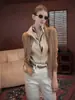 Estilo intelectual, blusa de punto patchwork de dos piezas para mujer, cuello alto retro, corte relajado old-money, adelgazante, elegante y adecuada para el trabajo