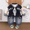Traje de Primavera y Otoño para Niño 2025 Nuevo Estilo Infantil Casual Traje de Béisbol Conjunto de Tres Piezas Ropa de Bebé de Primavera y Otoño a la Moda