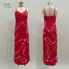 Amazon Cross-Border Europeu e Americano 2025 Moda de Verão Vestido Simples Estampado Sexy Decote V Fenda Alça