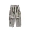 Calça Masculina Casual Reta Lavada Vintage com Bolso Tridimensional, Modelagem Solta, Moda Twill 100% Algodão para Primavera e Outono