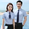 Verão Business Men's short-sleeved camisa traje de negócios 4S loja Real Estate professor camisa das mulheres terno uniforme roupas de trabalho
