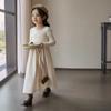 Ropa de Otoño para Niñas Vestido de Punto Elegante 2026 Estilo Coreano Diseño de Retazos Vestido Artístico de Manga Larga