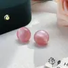 Color Dopamina Ojo de Gato Simi Arete Redondo Temperamento Tridimensional Penetración de Hielo Aretes Planos Color Caramelo Macarrón