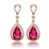 Nuevos Elegantes Aretes Colgantes de Tesoro Color Gema Rojo Rosado Chapado en Oro Rosa de 18K Rojo Sangre de Paloma Europeo y Americano