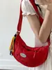 Bolsa de Tela Color Dopamina para Niñas, Versátil Bolso Ligero Acolchado con Cordón y Pliegues, Bolso de Hombro Cruzado de Moda
