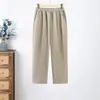 Pantalones Cortos de Seda Hielo Finos de Verano para Madres de Mediana Edad, Pantalones Rectos Elásticos para Mujeres Mayores