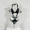 Lingerie Sexy Couro Patente Suspensório Peça Única Recorte Corrente de Amarração Corda de Tração Fivela Frontal Fantasia de Empregada Gola Halter 1414