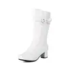 Botas femininas elegantes com laço, bico redondo, salto médio, altura até a panturrilha, tamanho grande, transfronteiriço 7-2