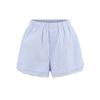Shorts dulces de estilo francés para mujer, pantalones de verano a rayas de pierna ancha con ribete de encaje, pantalones cortos casuales acampanados, shorts para dormir en casa