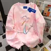Sudadera Nueva de Cuello Redondo Estilo Coreano para Estudiantes Americanas en Otoño e Invierno, Divertida Versátil Estilo Universitario Tie-Dye Rosa