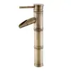 Grifo de Estilo Antiguo Europeo de Cobre Completo Grifo Retro con Junta de Bambú para Lavabo Individual Frío Lavabo Artístico Lavabo de Encimera Grifo de Agua Fría y Caliente