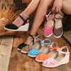 Sandalias de Moda Más Vendidas en Aliexpress Estilo Nuevo Punta Cerrada Tacón Cuña Plataforma Gruesa Tira Impermeable Tacón de Alpargata Sandalias de Exportación