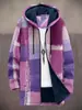 2025 Cardigan Casual con Cremallera y Capucha para Hombre con Patrón Multicolor de Algodón Chaqueta con Forro Gris DIY