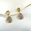 Pendientes Vintage de Turquesa para Mujer, Estilo Francés Amatista Natural, Modernos y Elegantes, Pendientes Sencillos de Nicho, Estilo Vacacional