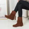 24 Botas de Mujer Otoñales de Cinco Estrellas con Borlas para Aumentar la Altura 2026 Comercio Exterior Otoño Nuevo Estilo Europeo y Americano Gamuza Punta Redonda Cremallera Lateral Media