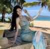 Estilo Super Hada Isla Resort Sirena Deseo Puro Soñador Diseño Difuminado Encaje Empalmado Tirantes Malla Falda Larga