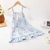 Camisola Infantil Pijama para Meninas Verão Manga Curta Algodão Fino Nuvens Saia Vestido de Alcinha Fofo para Menininha