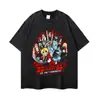 Camiseta de Manga Larga Nueva Estilo Callejero Impresa con Tinta Patrón de Manga Japonés Camiseta de Manga Corta Rota Estilo Americano Cómic Anime