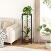 Suporte de Plantas de 2 Níveis, Suporte Redondo Alto para Flores de Canto Interno, Prateleira de Armazenamento para Varanda, Prateleira Estável para Múltiplos Vasos de Flores