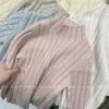 Suéter para Niñas 24 Invierno Infantil Suave Canalé Cuello Medio Alto Camiseta Base Suéter de Punto Grueso Cálido para Niña Combinable