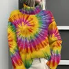 Estación Independiente de Amazon Temu Chaqueta Cardigan Suéter de Cuello Alto Estampado Abstracto Tie-Dye 3D para Mujer E127