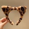 Diadema con orejas de gato de peluche y estampado de leopardo para otoño e invierno, accesorio para el cabello para mujer, estilo coreano, para lavarse la cara, 2024