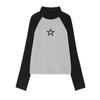 Camisa Básica de Manga Longa Estrela de Cinco Pontas Gola Alta Slim Fit Cor Combinando Meninas Outono 2024 Novo Top ins