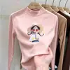 Nueva colección de otoño e invierno: Prenda base para niñas de forro polar, cepillada, de cuello alto medio, camiseta de manga larga para niños, top interior elegante, estilo ins moderno