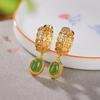 One Deer Silver S925 Sterling Silver Banhado a Ouro Hetian Jade Jade Ovo Face Clipe de Orelha de Cobre Nova Moeda Chinesa Fivela de Orelha Brincos Femininos