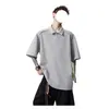 Camisa Polo Respirável Nova Estilo Verão Patchwork Desconstruído para Homens, Casual Retro Americano Solta Tendência Marca Tamanho Grande Camiseta de Manga Curta