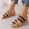 Pantuflas de Cuña para Mujer Talla Grande Europea y Americana, Sandalias de Playa con Bloques de Color para Mujer, Nuevo Estilo Verano 2025, Boca de Pez